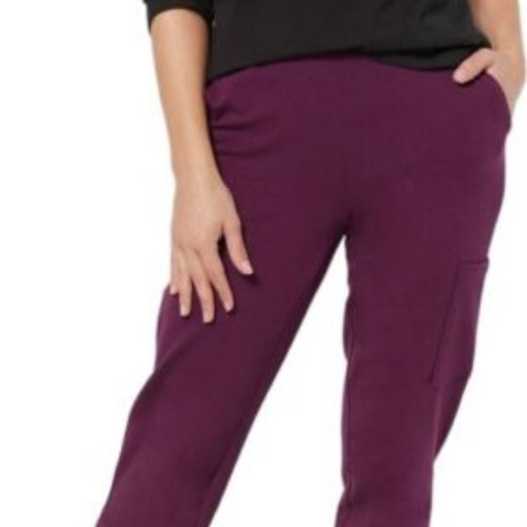 NWT DENIM & CO. ACTIVE TERRY STRAIGHT LEG PANTS WITH CARGO POCKET DEEP WINE XXS - Picture 4 of 9